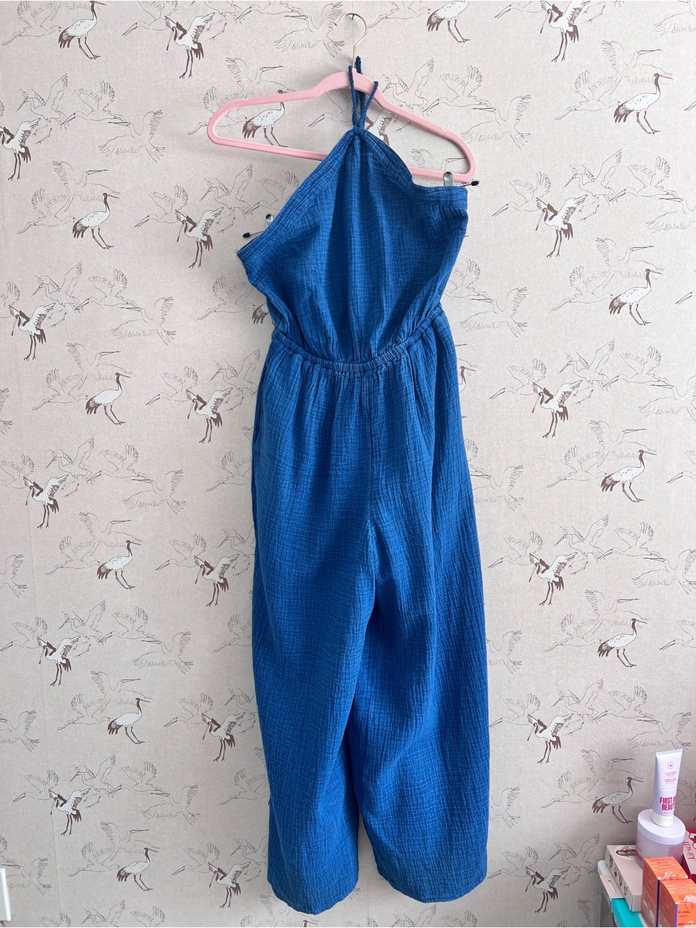 Aerie gauzy blue wide leg halter jumpsuit - Picture 3 of 7
